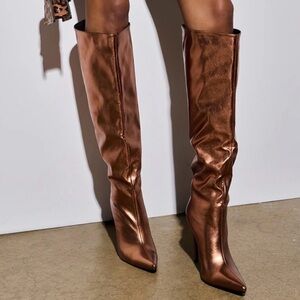 NWB Free People Triple Crown Over-The-Knee Slouch Leather Boots Metallic Sz 8